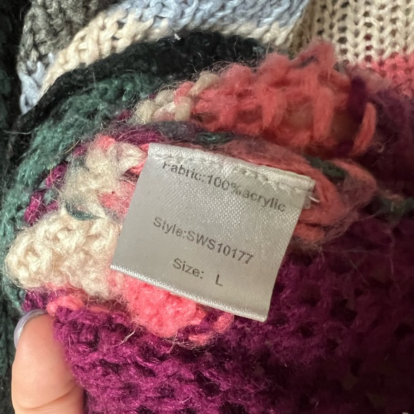 Oversized Juniper Blu Striped Crochet Knit Sweater / Beach Cover Up - Picture 2 of 5